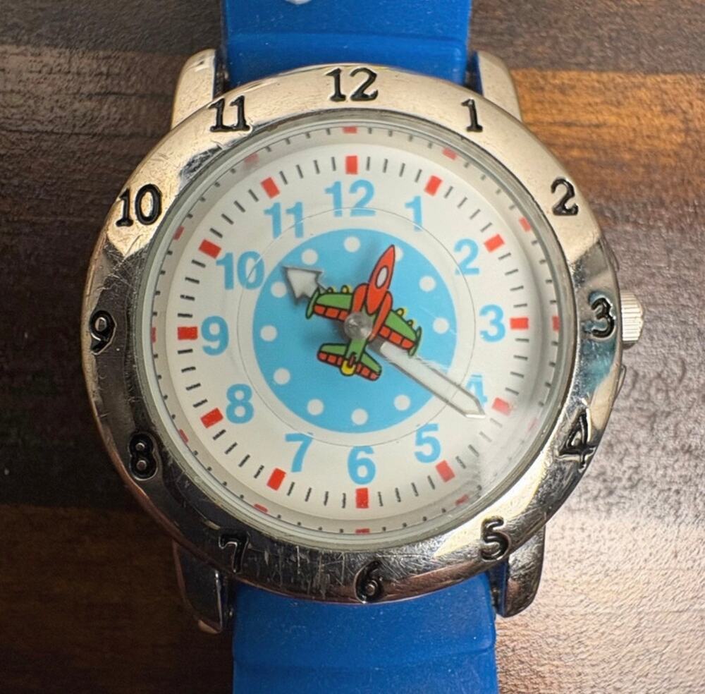 2009 Kid’s Plane Themed Blue Set Bezel Quartz Watch Silicone Adjustable Strap